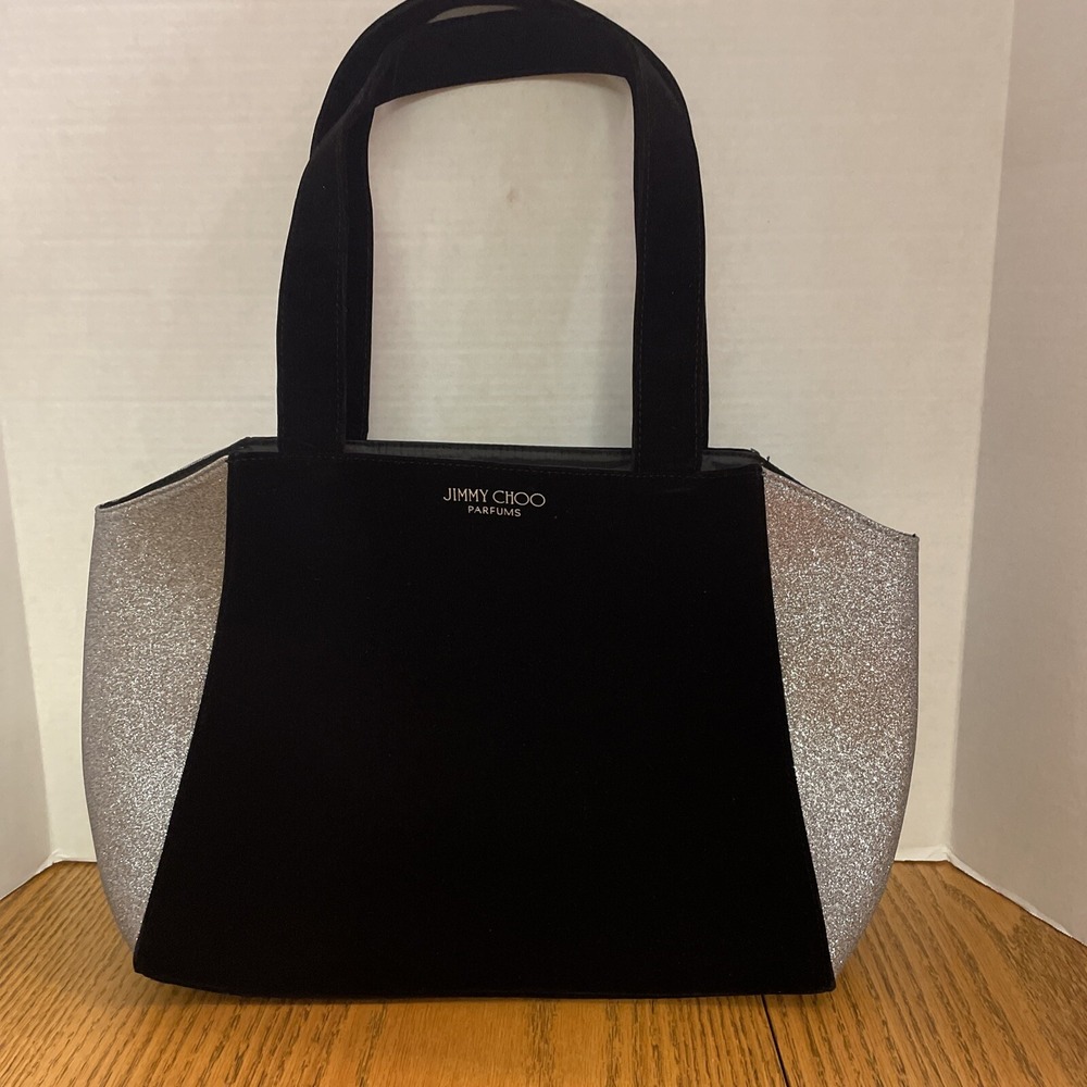 Jimmy Choo Parfums  Tote Bag Black Velvet Silver Glitter Large New Without Tags